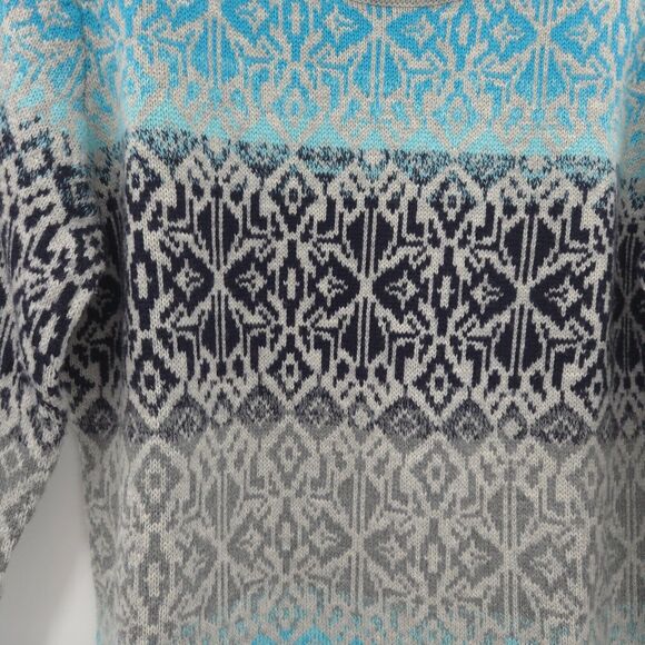Talbots lambs wool-blend Fair Isle Nordic pullover sweater Size M blue/grey - Picture 3 of 7